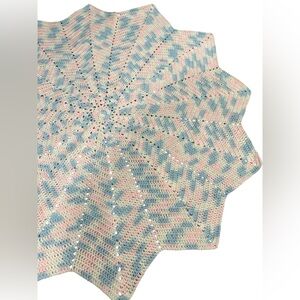 Handmade Crochet blue/pink Star throw blanket 44”